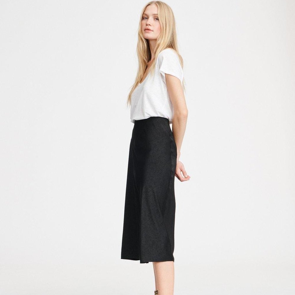 rag & bone Letti Midi Satin Slip Skirt Black